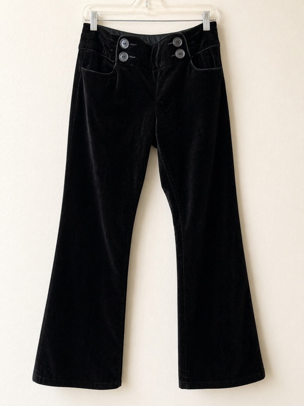 Sanctuary Y2K Black Velvet Flare Pants Size 30 Mid Rise Stretch